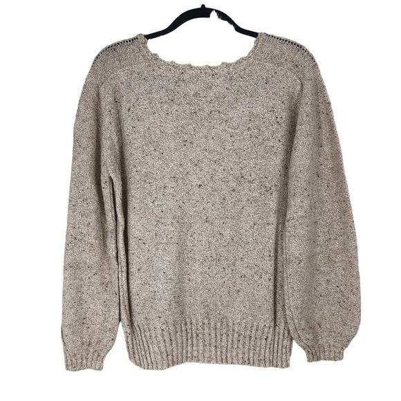 Vintage 90s Silk/Wool Blend Sweater, Scalloped Neck, Puffy Sleeves, Grandma, M - Picture 1 of 8